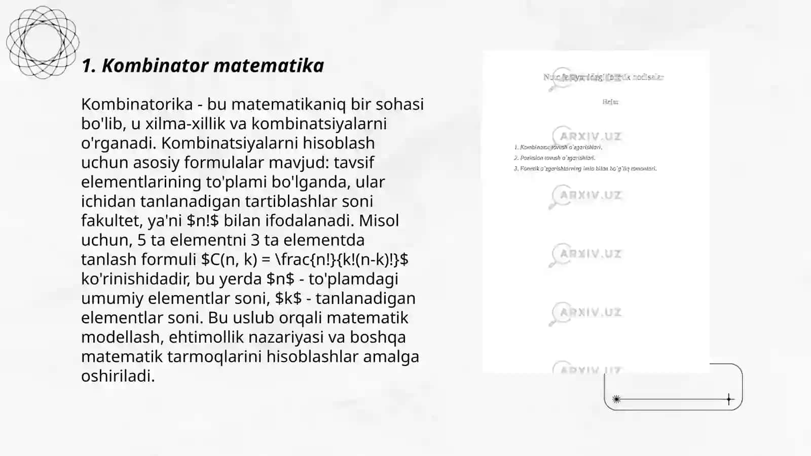 Kombinator va pozitsion oʻzgarishlar 3