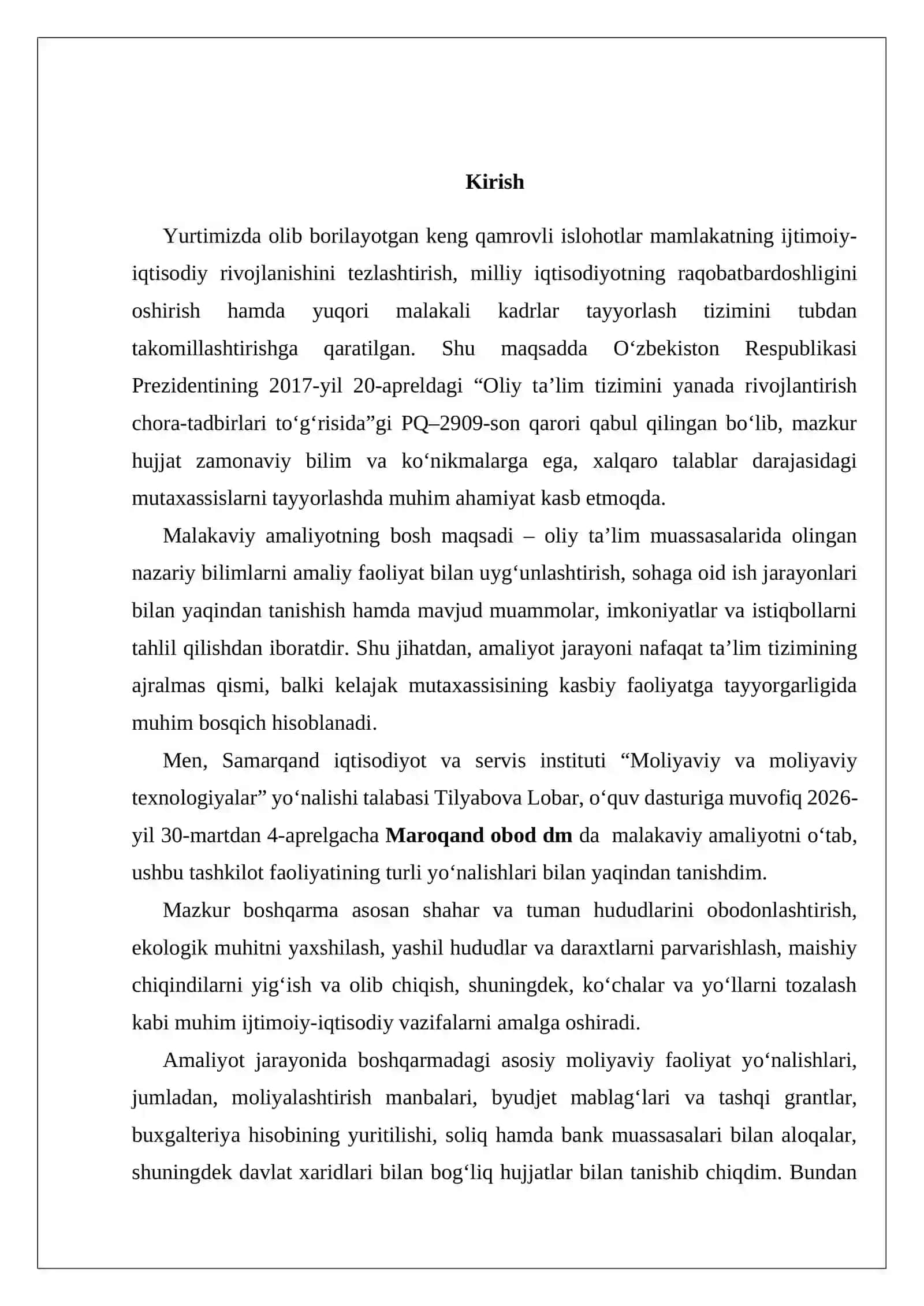 Malakaviy amaliyot o'tash bo'yicha hisoboti 3