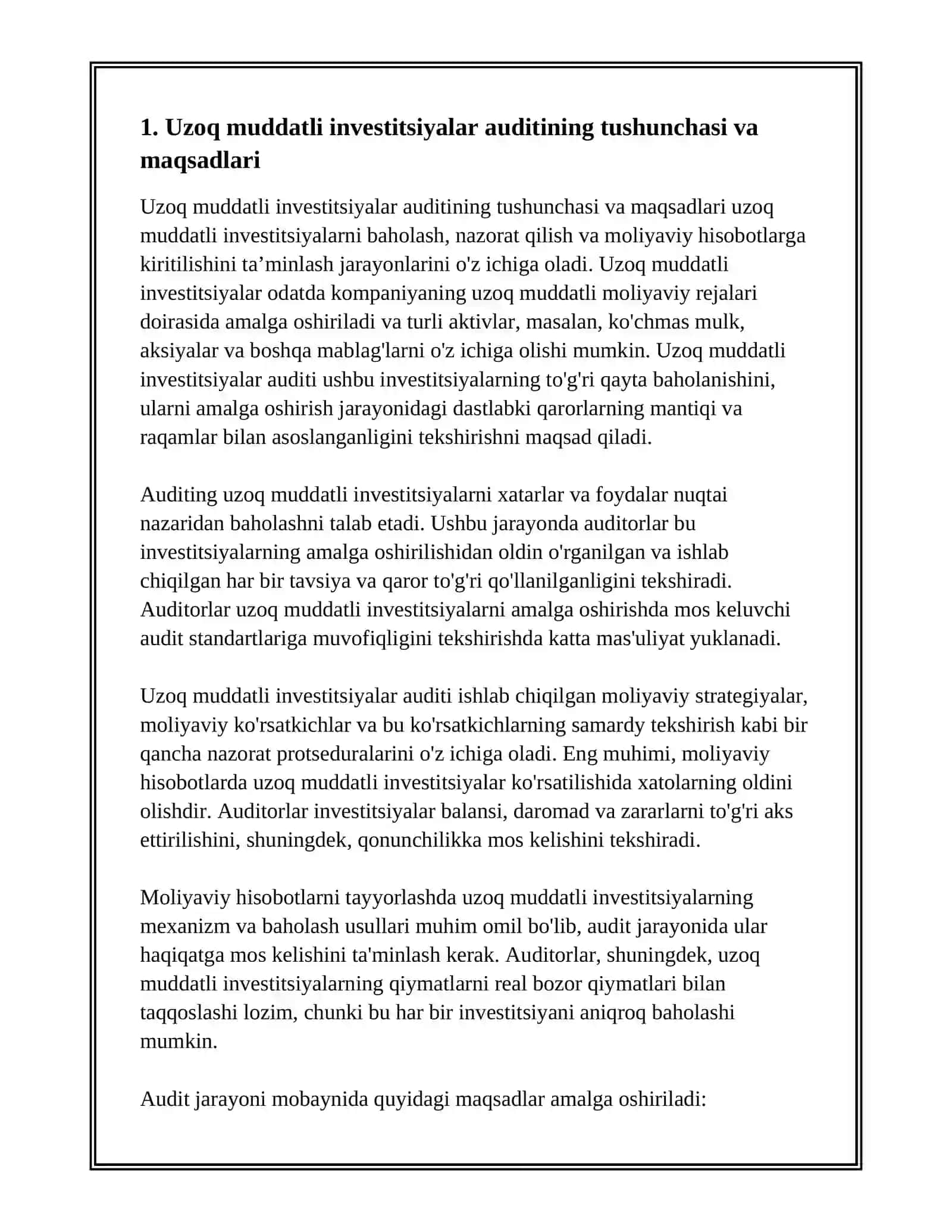 UZOQ MUDDATLI INVESTITSIYALAR AUDITI 3