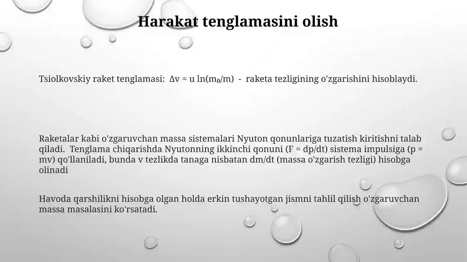 O'zgaruvchan massali jismning harakadi 3