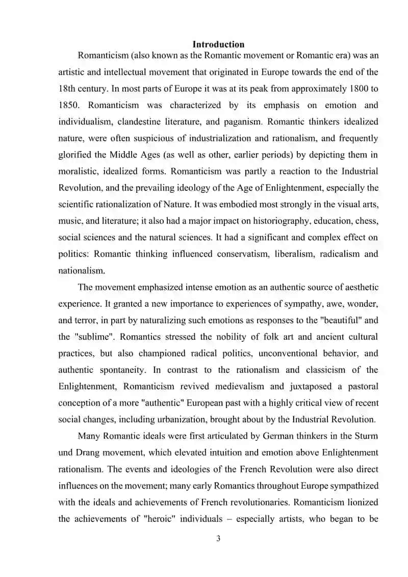 ENGLISH ROMANTICISM AND ITS DEVELOPMENT 3
