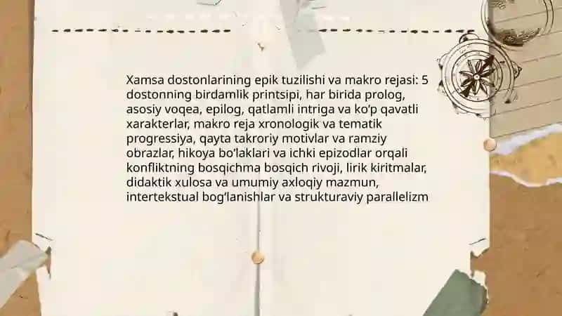 Epik asarlar tahlili,matn ustida ishlash ("Xamsa" dostonlari boʻyicha) 3