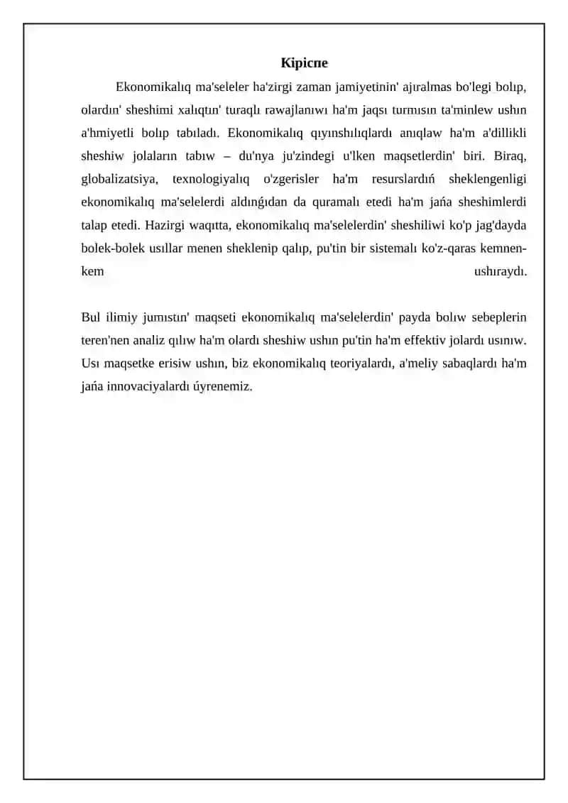 Ekonomikalıq ma'selelerdin' pu'tin sheshimin tabiw 3