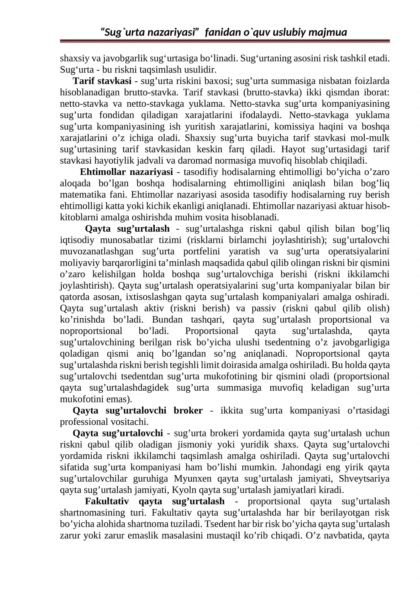 Sug`urta nazariyasi 3