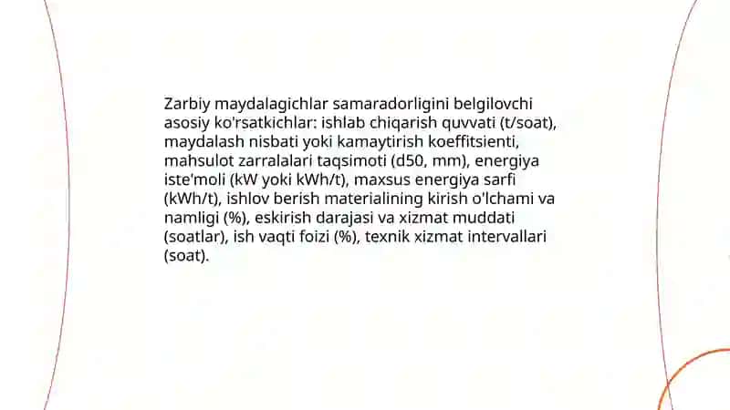 Zarbiy maydalagichlar unumdorligi 3