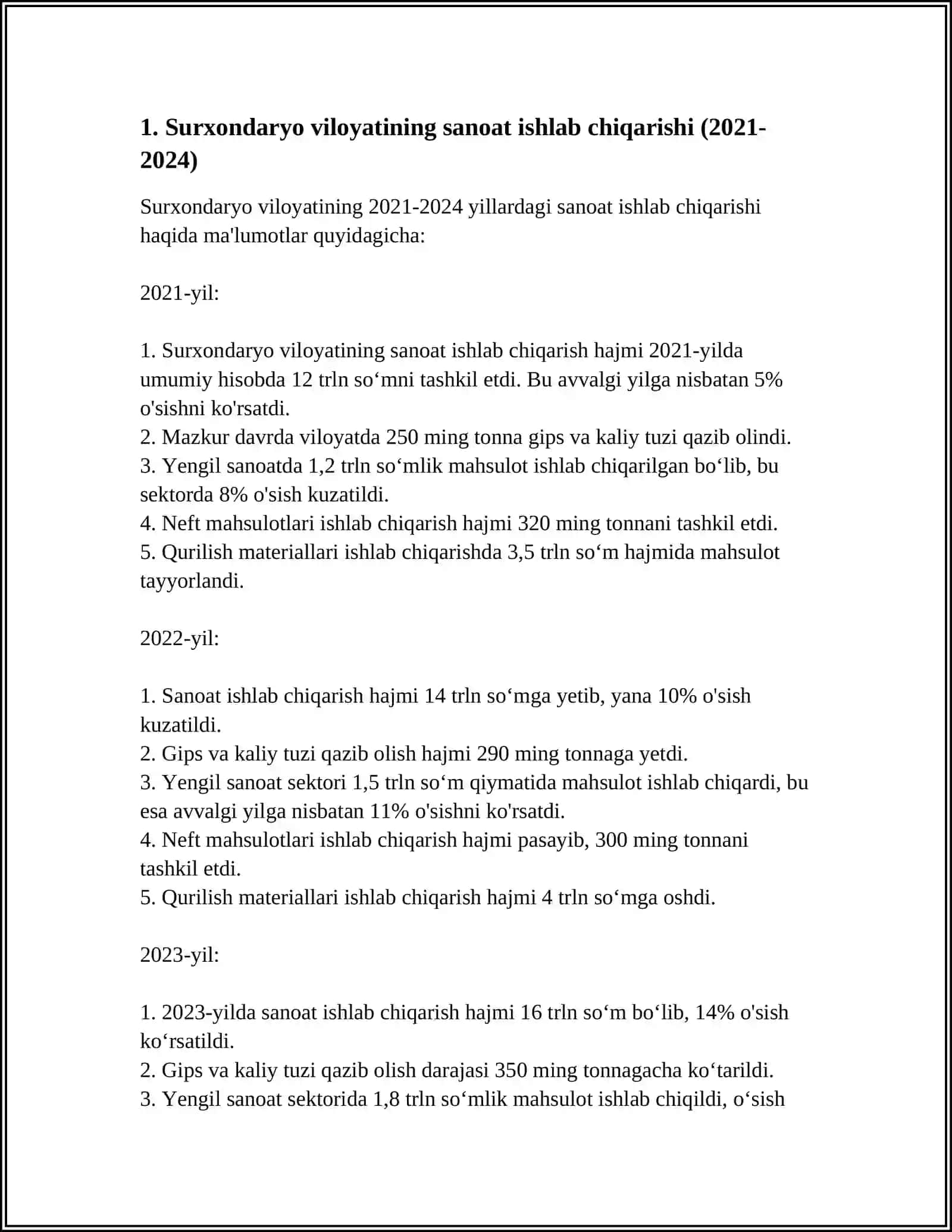SURXANDARYO VILOYATINING 2021-2024 YILLARDAGI MAKROIQTISODIYOTI 3