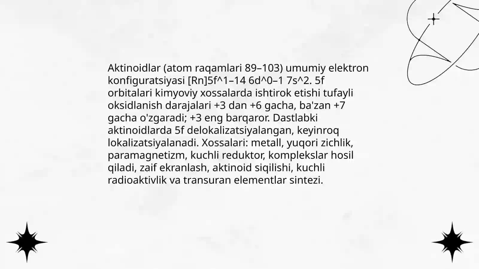 Aktinoidlar. Radiokimyo. Transuran elementlari. Tabiiy va sun´iy radiofaollik 3