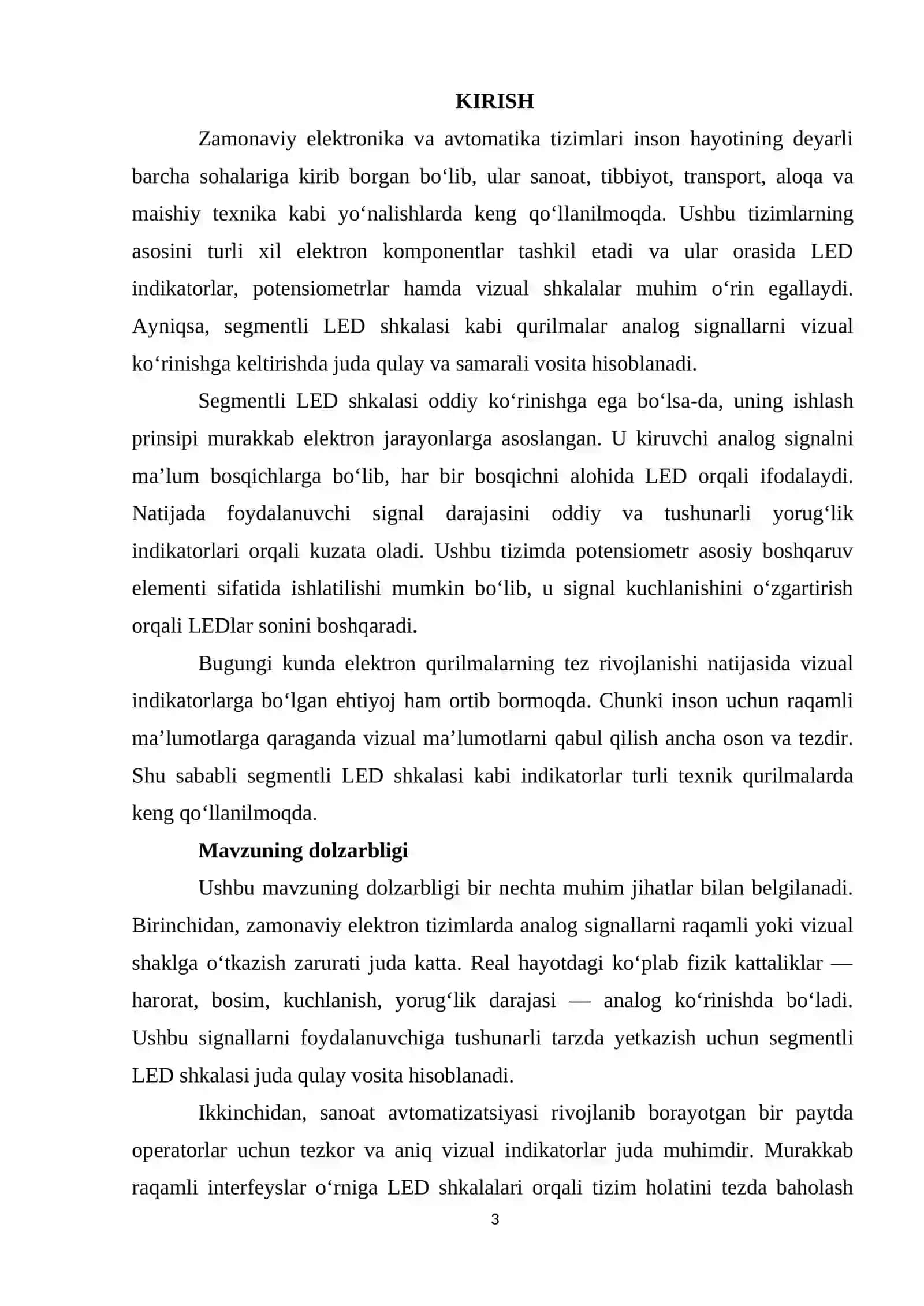 Segmentli LED shkalasi. Potansiometrni aylantirib, yorituvchi LEDlarning sonini oʻzgartirish 3