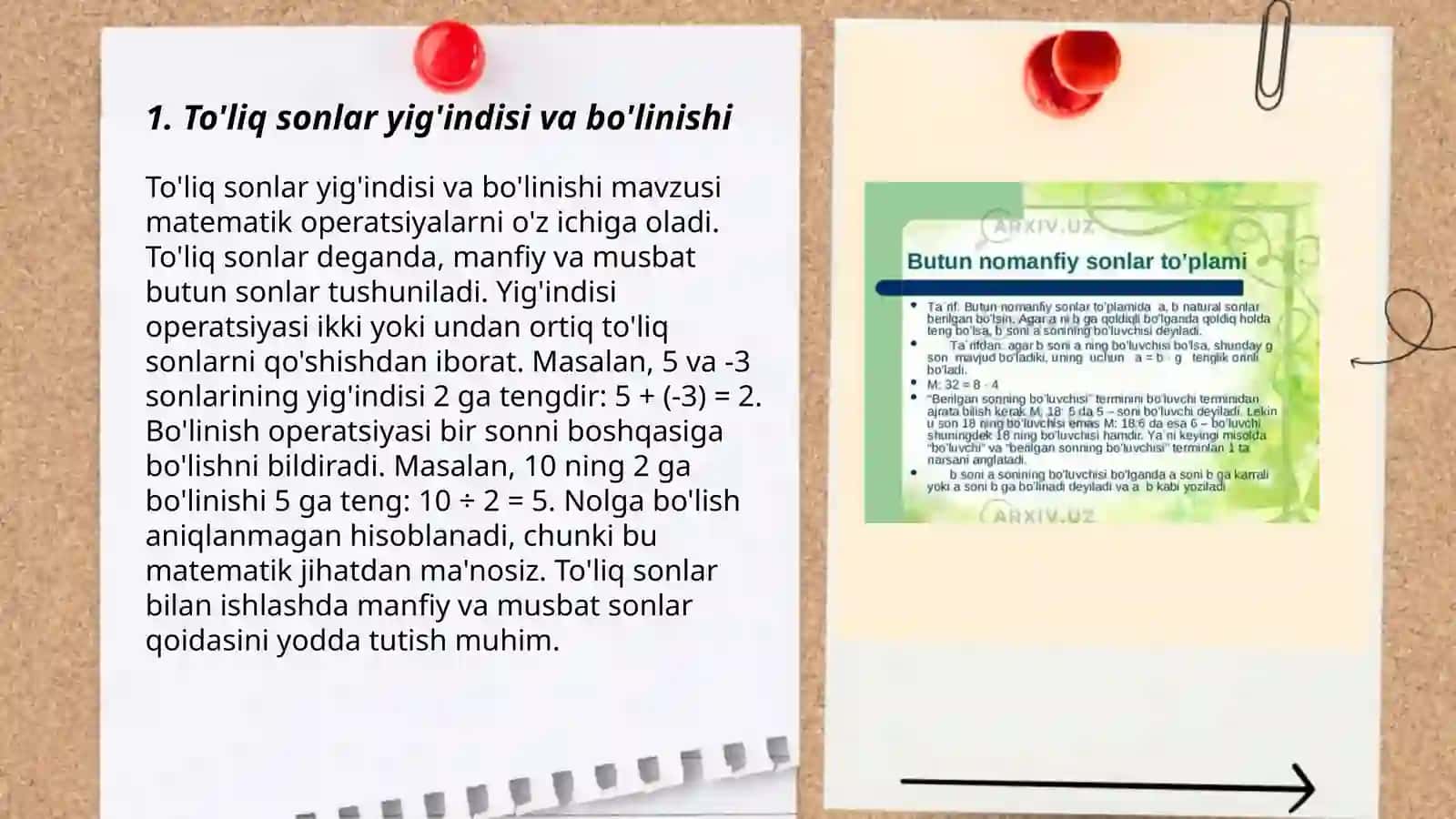 To'liq sonlar yig'indisi va bo'linishi 3