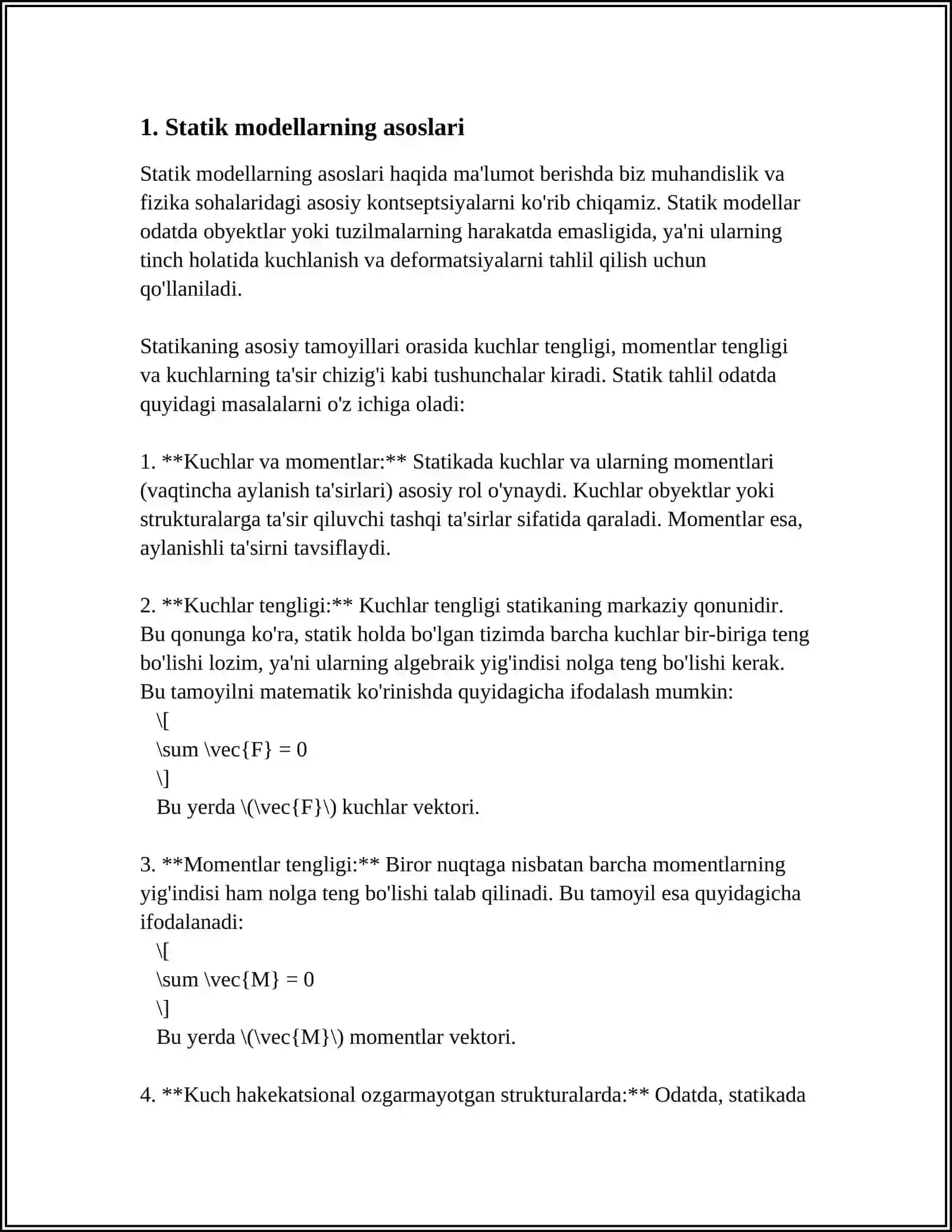 STATIK VA DINAMIK MODELLAR 3