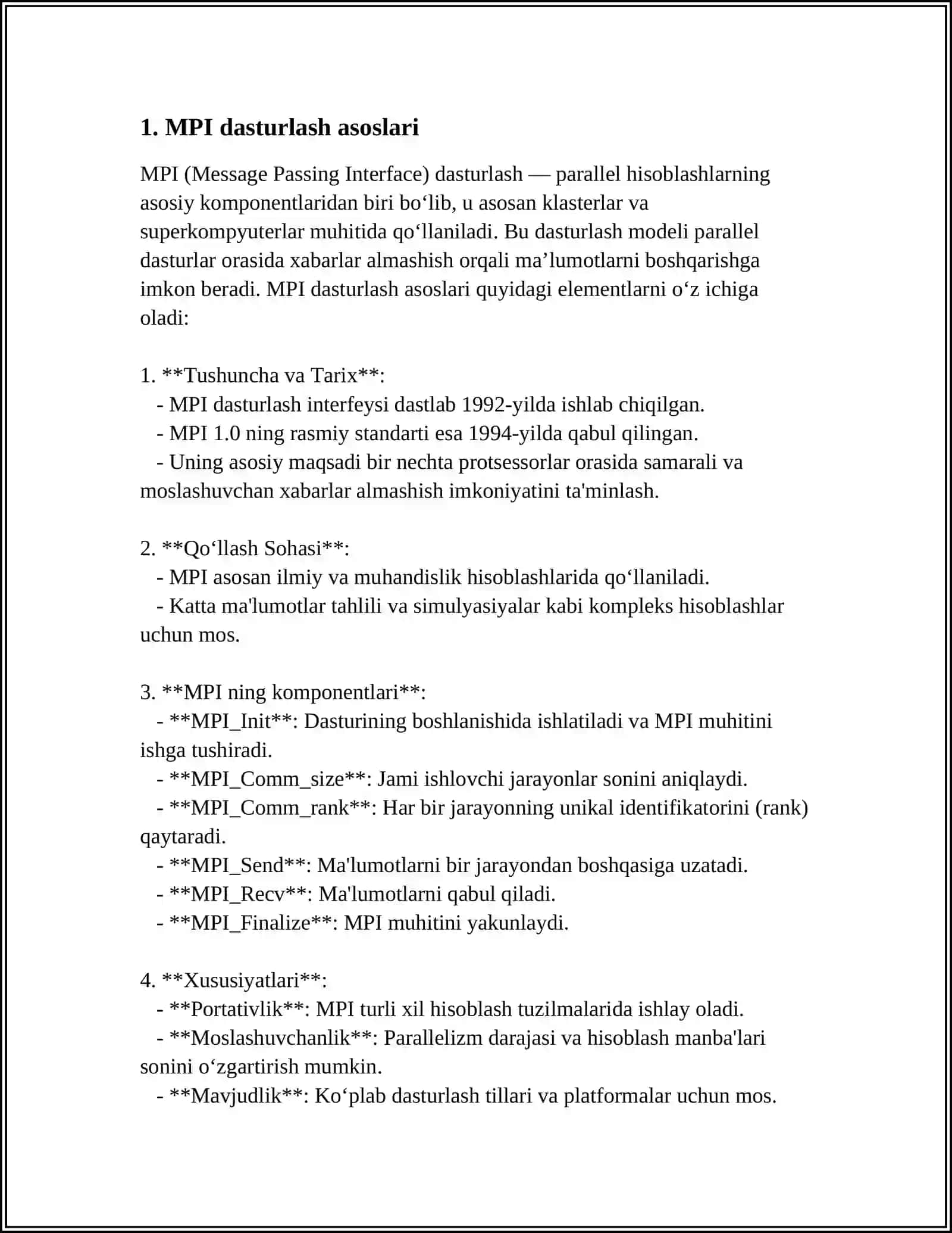 MPI PAKETINI ÒRGANISH PARALLEL DASTURLASHNING KUCHI 3