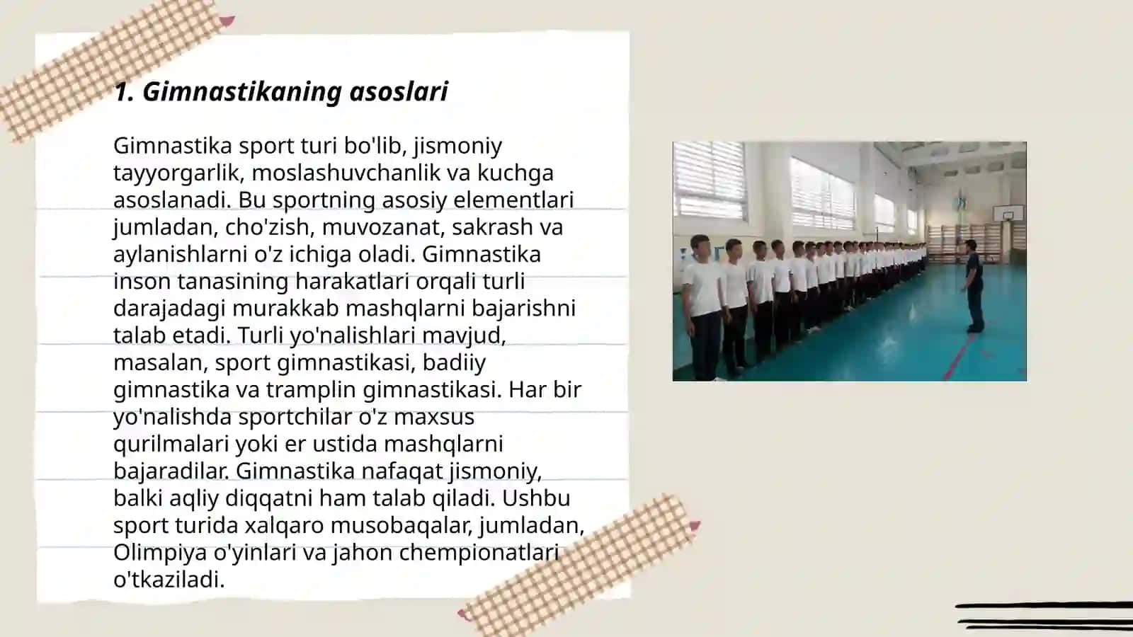 Gimnastika. Saf mashqlarini o'rgatish 3