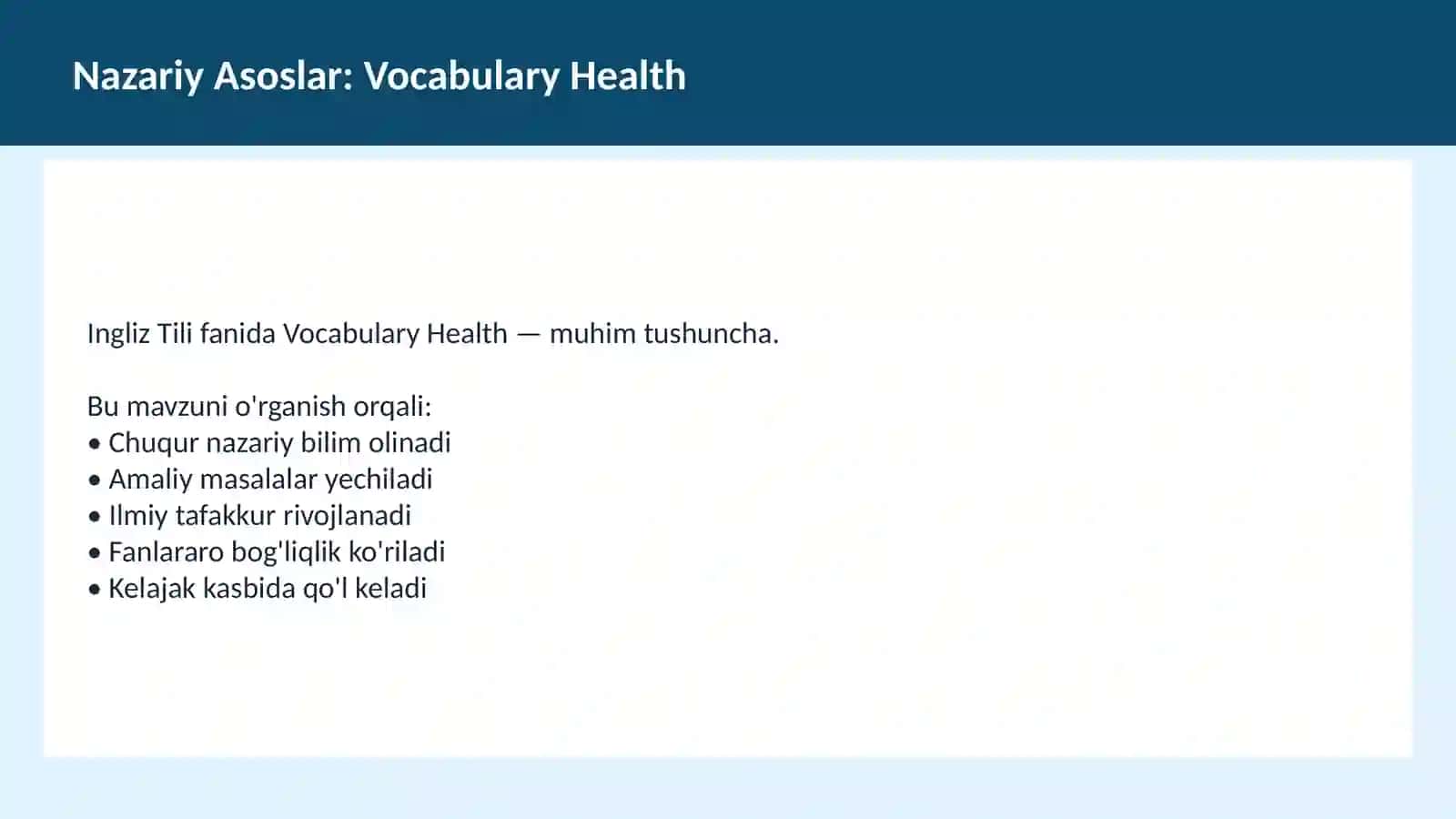 Ingliz Tili Vocabulary Education Dars Ishlanma 3