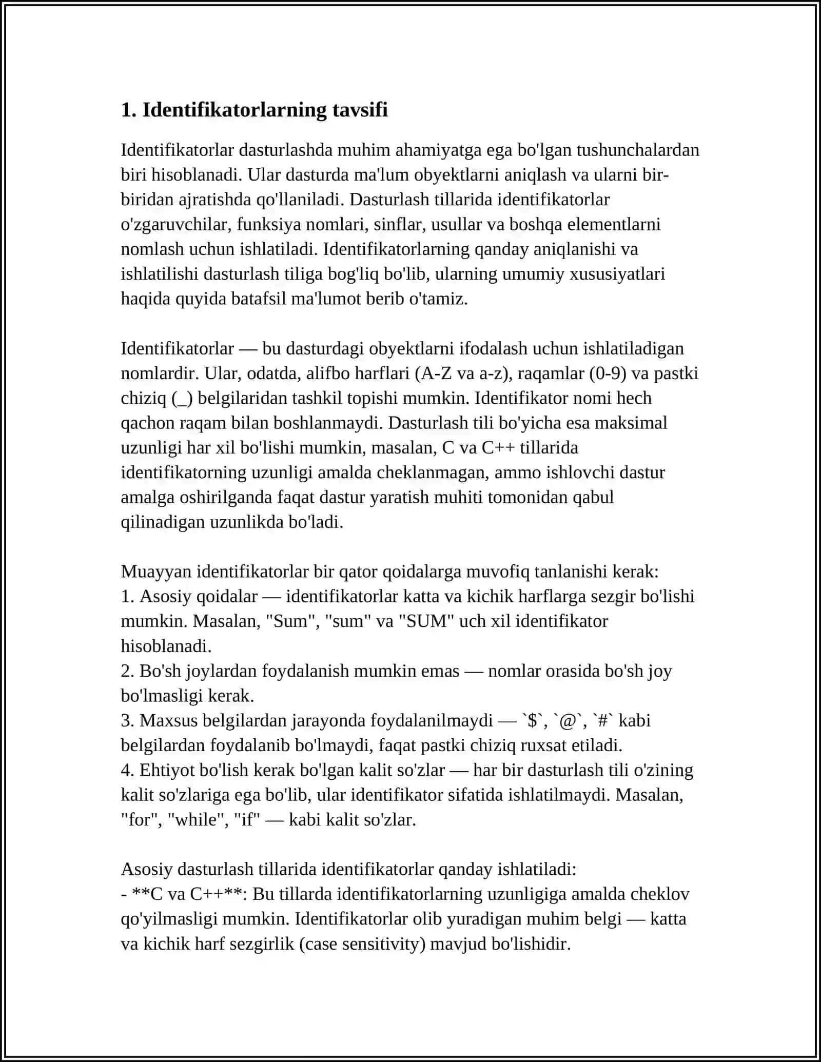 IDENTIFIKATOR VA O'ZGARUVCHILAR 3