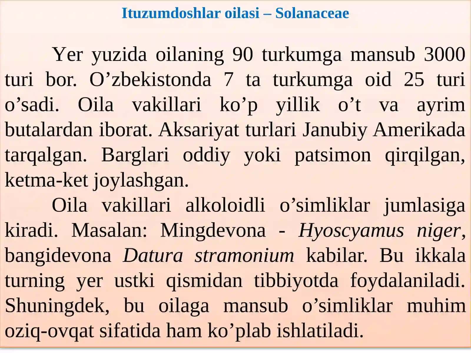 Ituzumdoshlar oilasi-Solanaceae 3