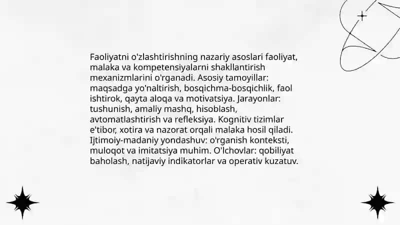 Faoliyatning õzlashtirilishi va malakalarni egallash 3