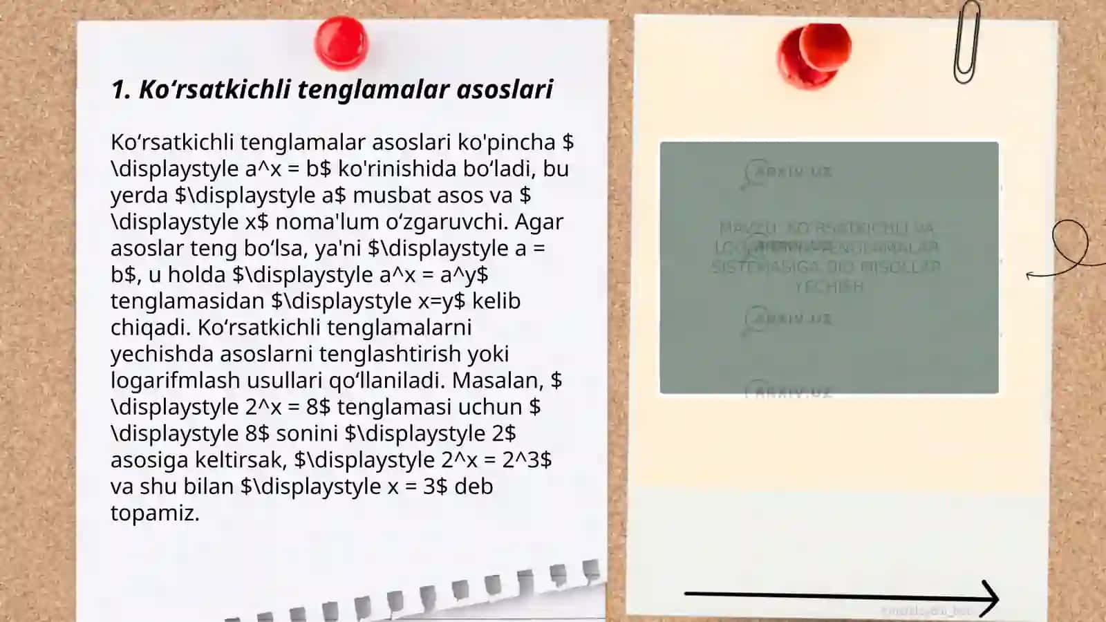 Koʻrsatkichli va lagorifm tenglamalar 3