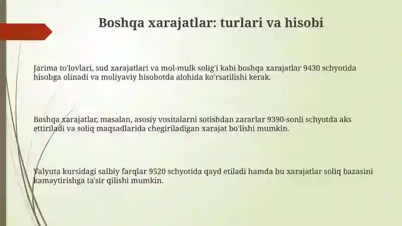 Boshqa daromadlarni (xarajatlarni) hisobga olish 3