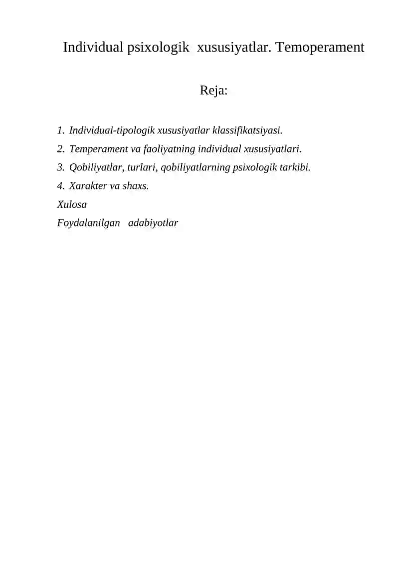 Individual psixologik xususiyatlar. Temoperament 3