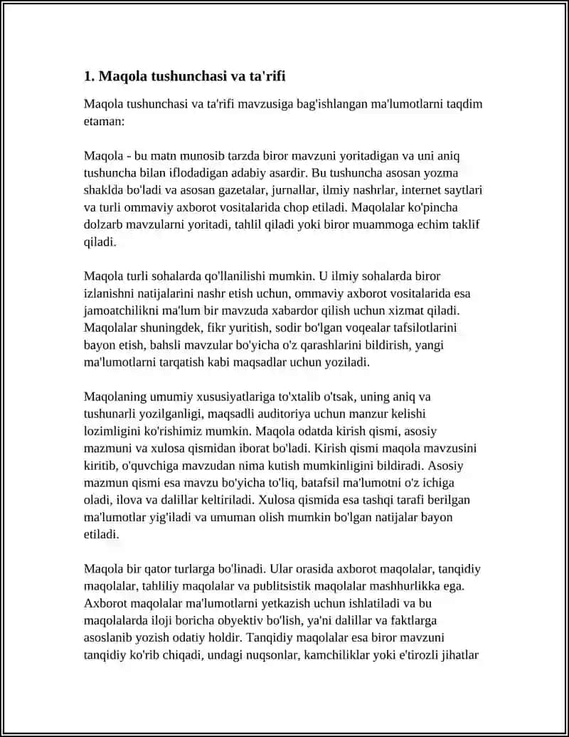 MAQOLA VA UNING TURLARI HAQIDA MA'LUMOT BERING 3