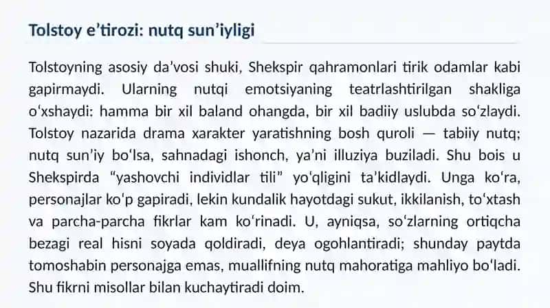 Lev Tolstoy “Shekspirvadramato‘g‘risida”maqolasiasosidaesseyozish 3