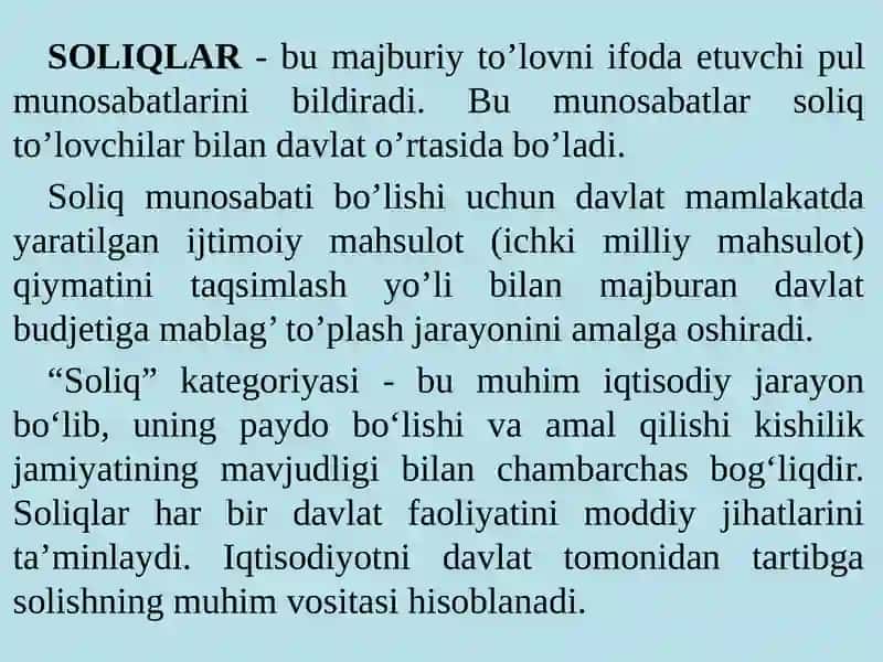 “Soliqlar va Soliqqa Tortish” Faniga Kirish 3