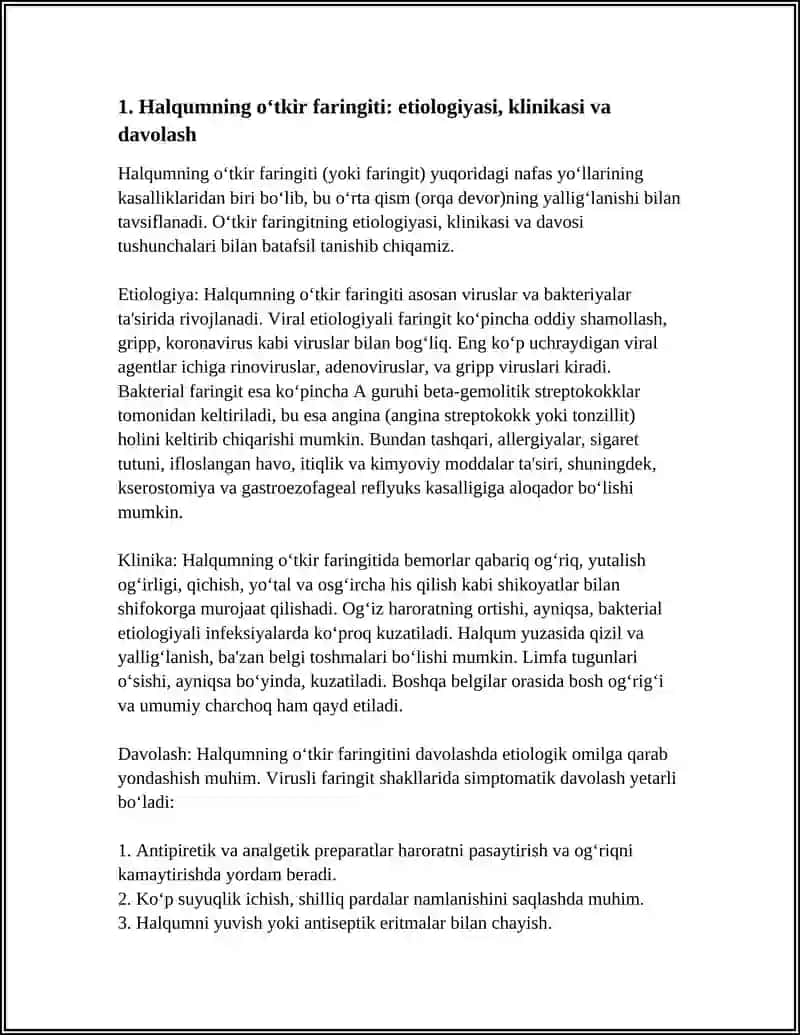 HALQUMNING O‘TKIR VA SURUNKALI KASALLIKLARI HAMDA ULARNING PROFILAKTIKASI. HIQILDOQNING O‘TKIR VA SURUNKALI KASALLIKLARI 3