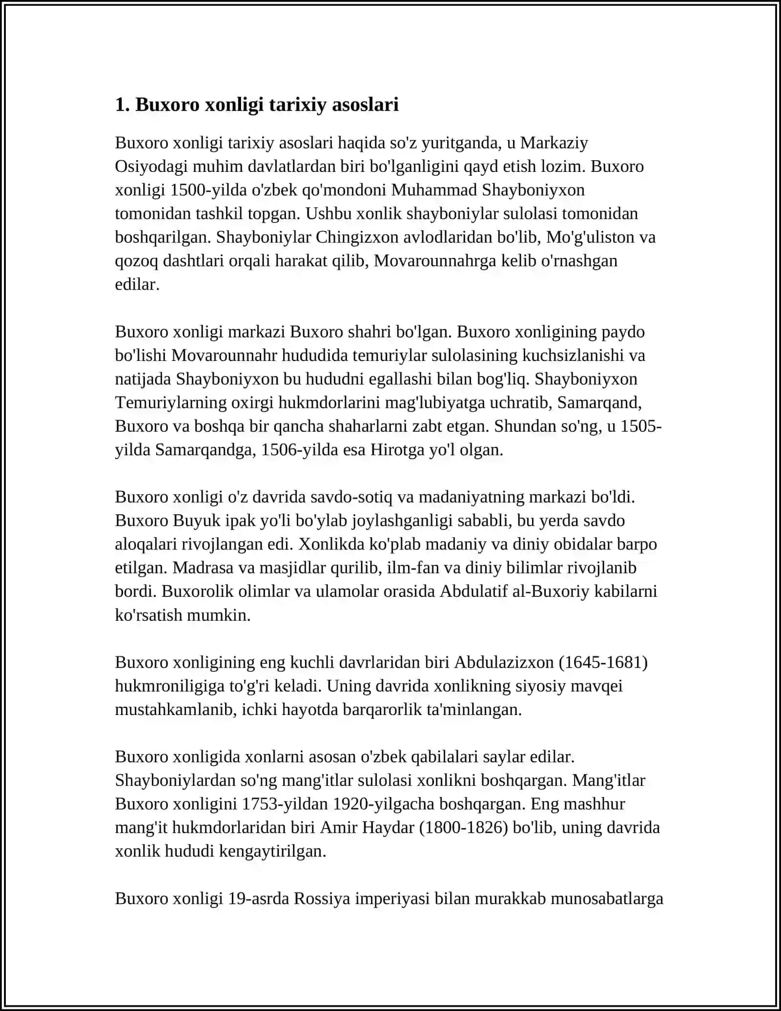 MUSTAQIL ISH Mavzu: OʻZBEK XONLIKLARI 3