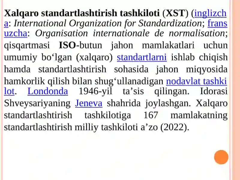 STANDARTLASHTIRISH BO‘YICHA XALQARO TASHKILOTLAR 3