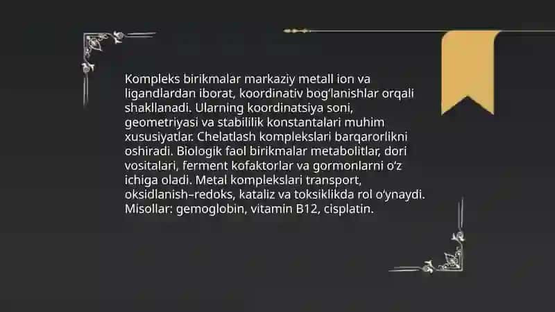 Kompleks birikmalar-biologik faol birikmalar 3