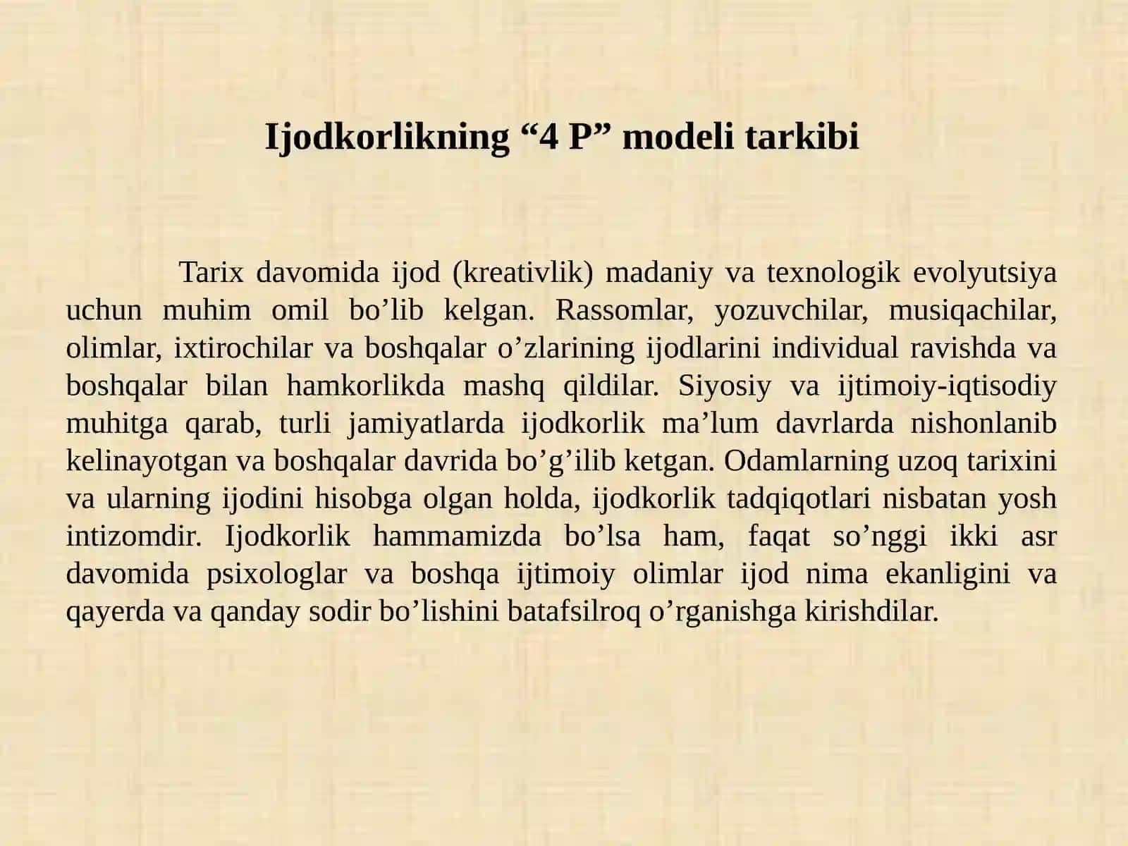 Ijodkorlikning “4 P” modeli 3