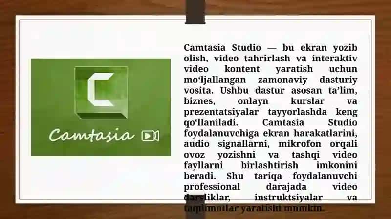 Camtasia Studio, iSpring CamPro, Capture, Bandicam dasturlari va ularning imkoniyatlari (TAQDIMOT) 3