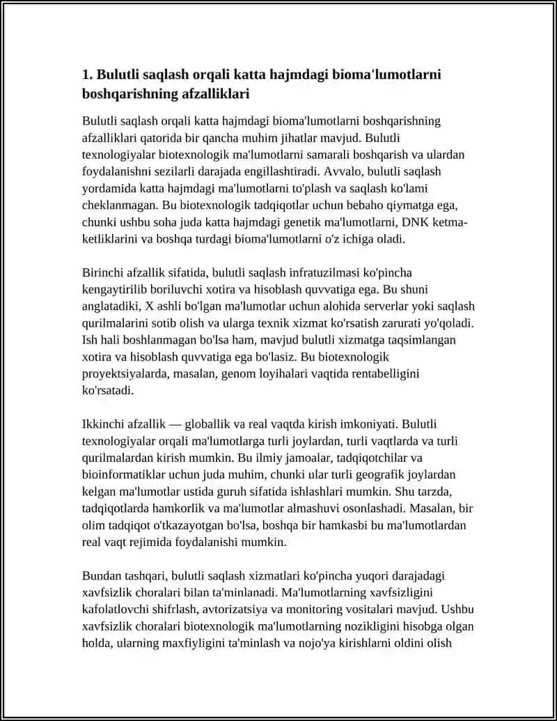 BULUTLI TEXNOLOGIYALAR ( CLOUD COMPUTING) VA BIOTEXNOLOGIK MALUMOTLAR BILAN ISHLASHDAGI AFZALLIKLAR 3