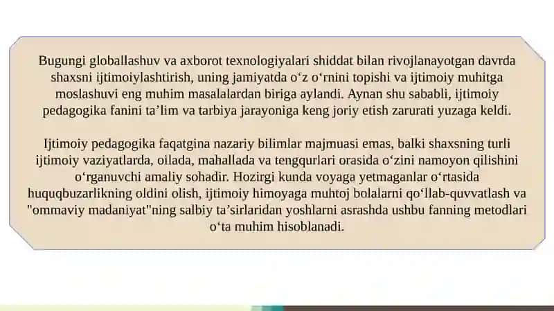 Ijtimoiy pedagogika fanining  joriy etilishi 3
