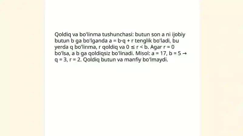Qoldiq va bo'linma tushunchasi 3