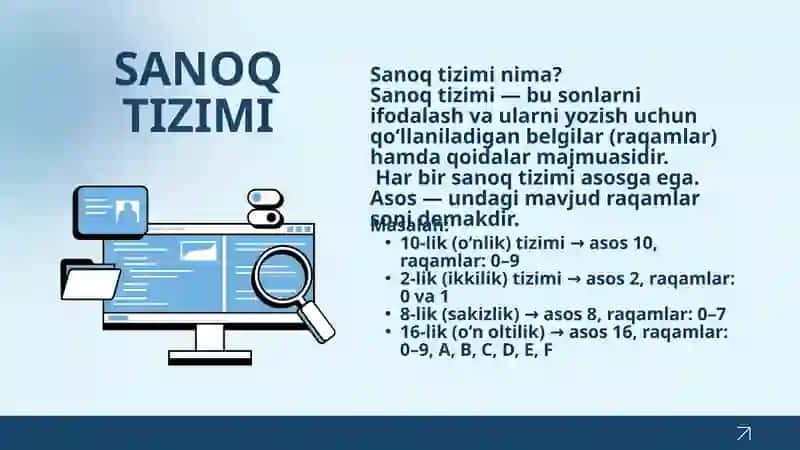 Sanoq sistemasi tushunchasi va turlari 3
