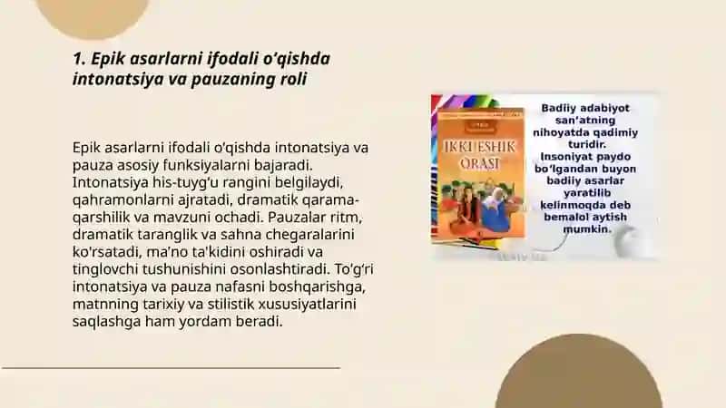Epik va dramatik asarlarini ifodali oʻqish 3