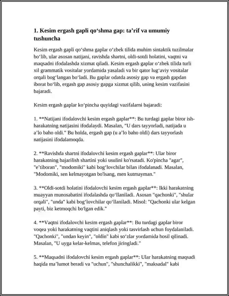 OʻZBEK TILIDA KESIM ERGASH GAPLI QOʻSHMA GAPLAR 3