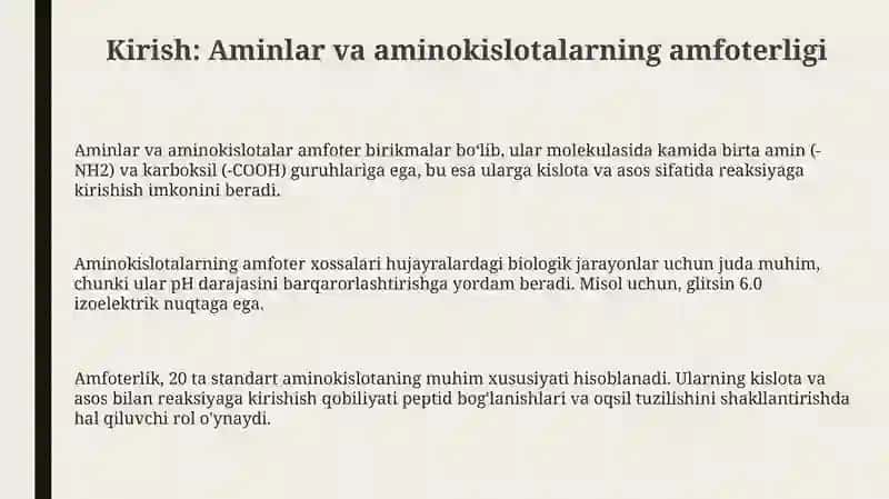 Aminlar va aminokislotalarning amfoterlik xossalariga doir tajribalar 3