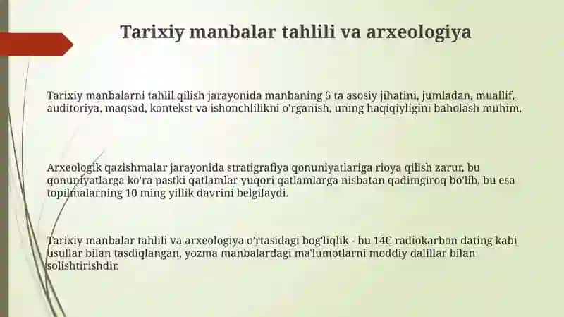 Tarixiy manbalar tahlili va arxeologiya 3