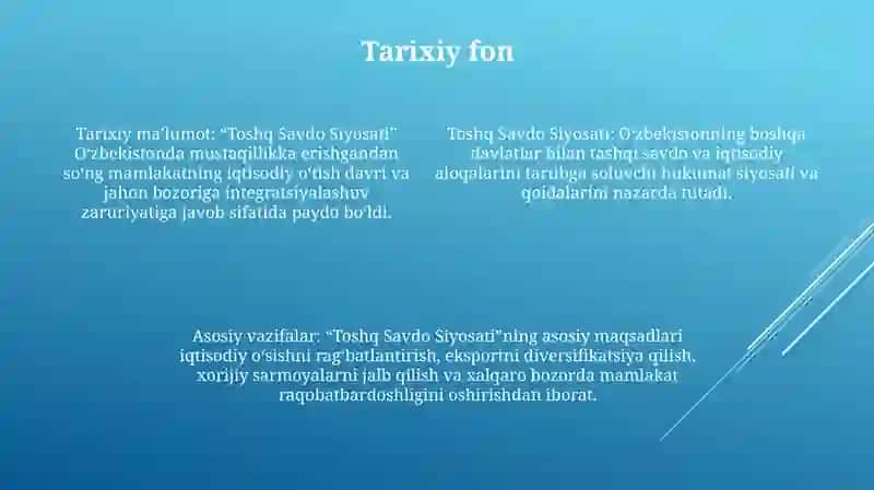 Toshq Savdo Siyosati 3