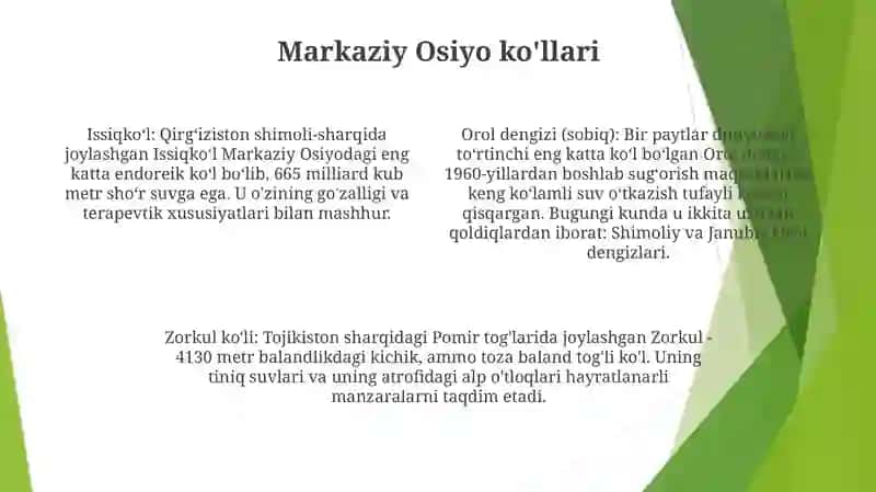 O'Rta Osiyo Daryolari Va Ko'Llariga Tavsif Berish 3