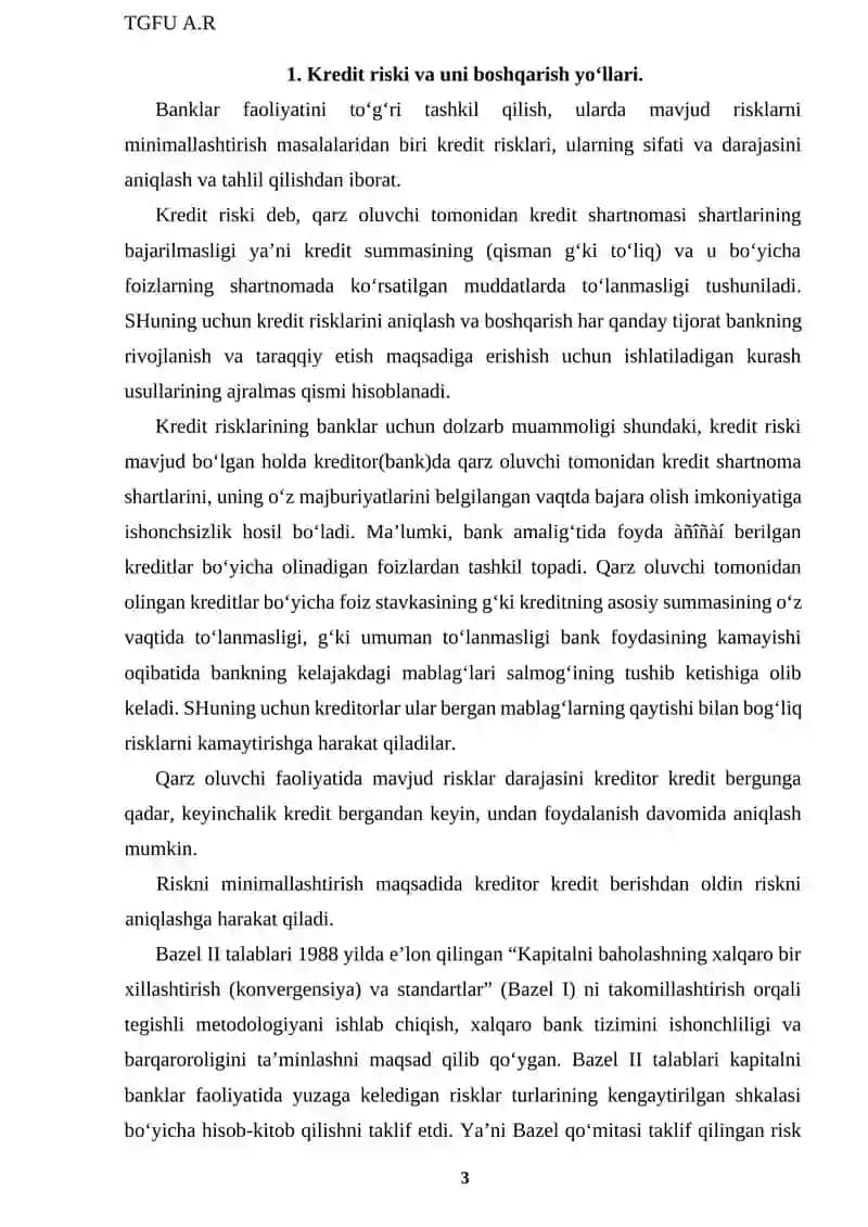 Kredit tavakkalchiligi qiymatini baholash 3