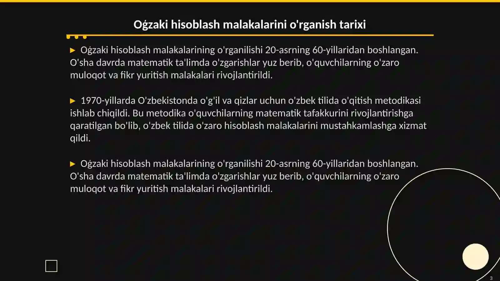 Oģzaki hisoblash malakalarini o'rganish tarixi 3