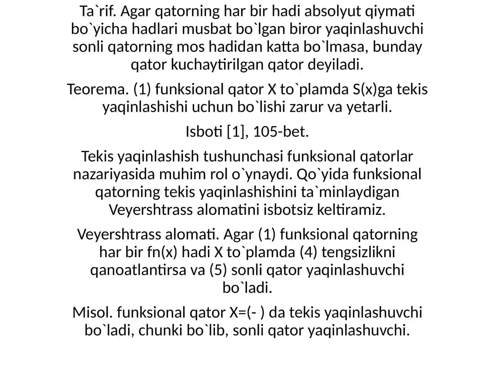 Tekis yaqinlashuvchi funksionalqatorlar va xossalari 3