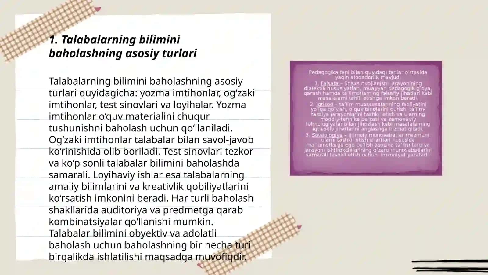 Talabalarning bilimini baholashning asosiy turlari 3