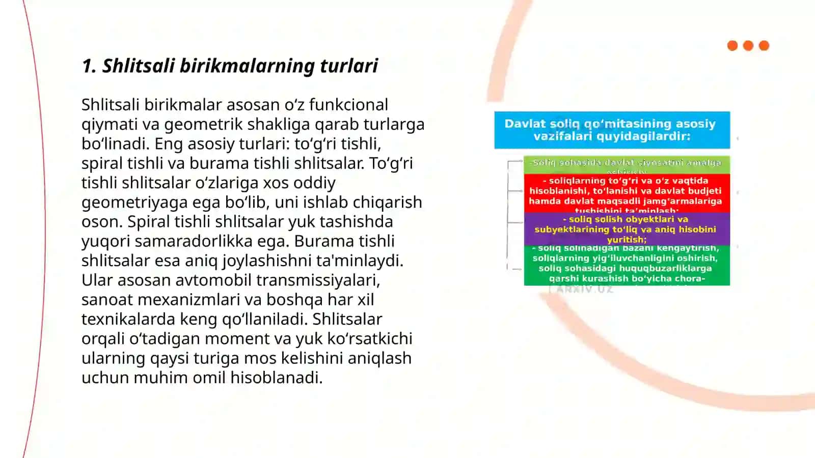 Shlitsali birikmalarning vazifalari. Markazlashtirish usullari va ularga qõyim qõyish va õtqazmalarni tanlash 3