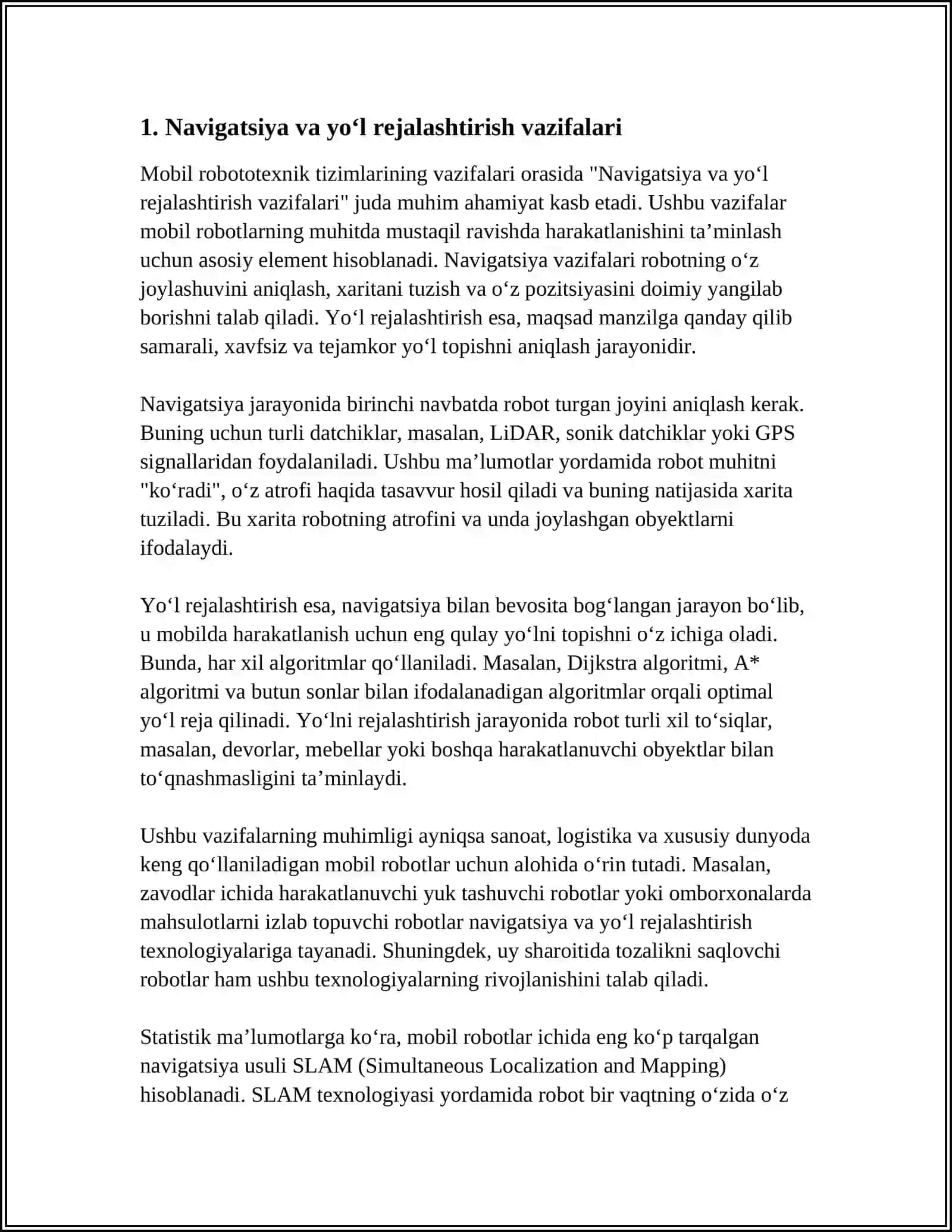 MOBIL ROBOTOTEXNIK TIZIMLARINING VAZIFASI 3