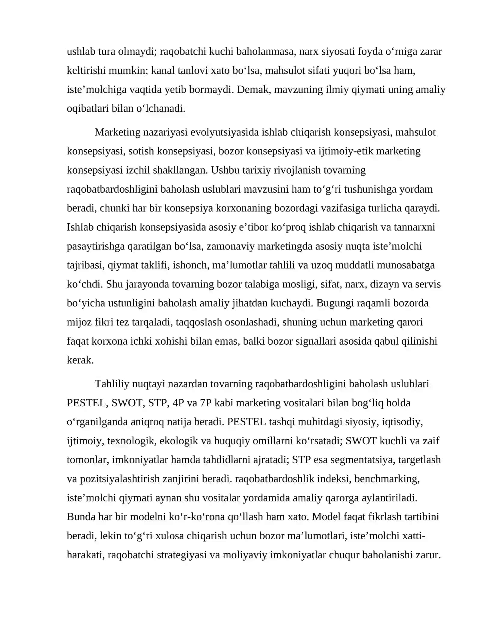 Tovarning raqobatbardoshligini baholash uslublari 3