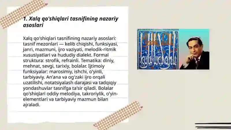 Xalq qo'shiqlari tasnifi. Bolalar qo'shiqlari 3